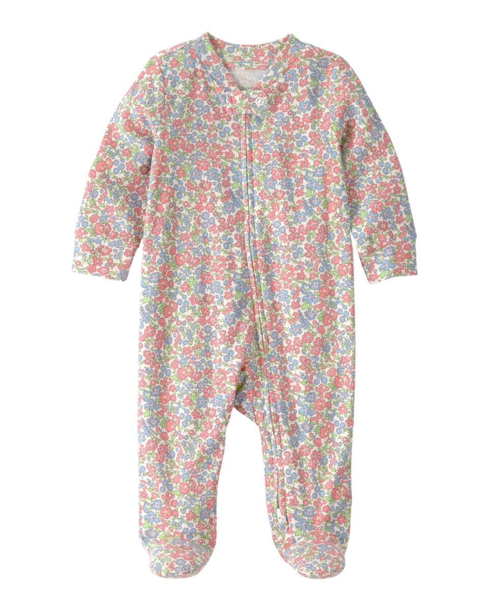 Pijama enterito de algodón orgánico con pie, diseño floral 