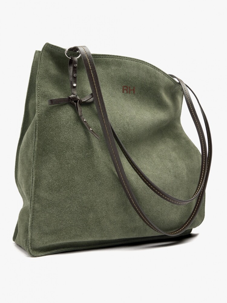 Bolso Shopper Rectangular Con Piel caqui