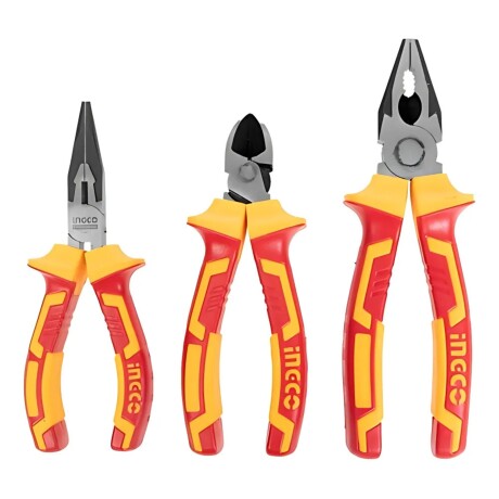 Set x3 pinzas Ingco con aislación para trabajo eléctrico Set x3 pinzas Ingco con aislación para trabajo eléctrico