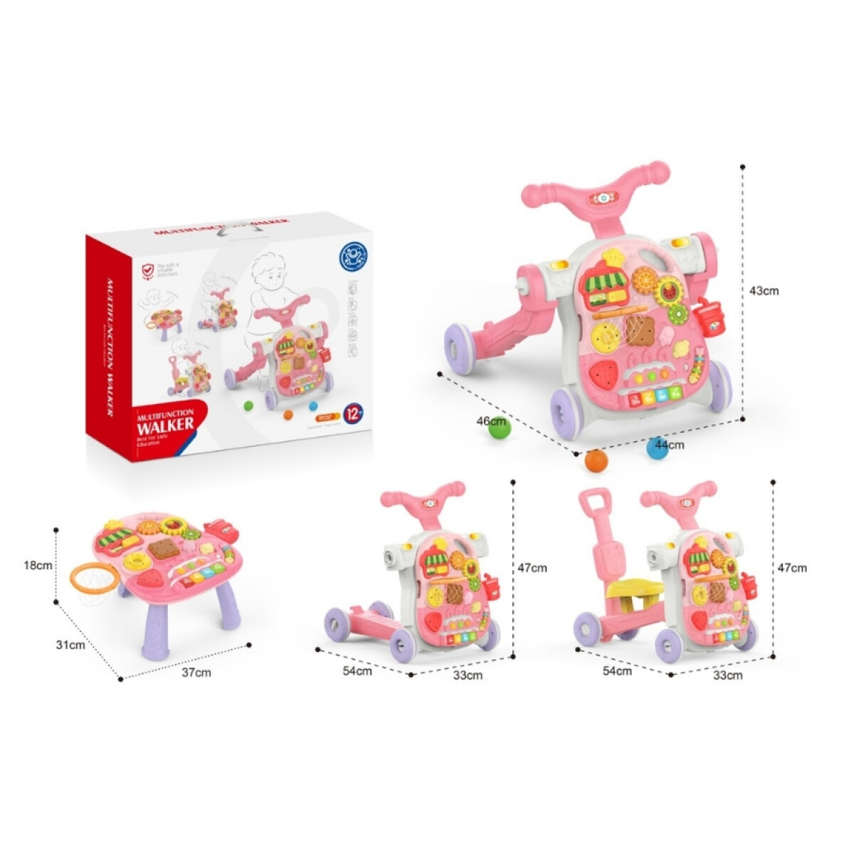 Andador Multifunción 4 En 1 Huanger He0817 Con Luces Ub - ROSA 