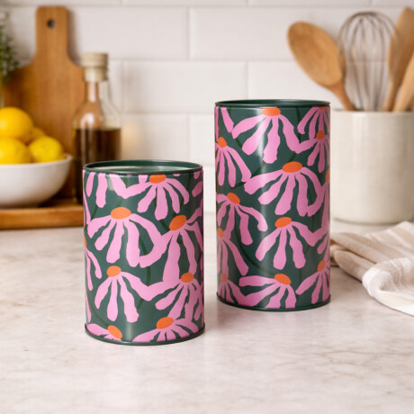 Set de yerberas grande + chica Diseño Flores Verde