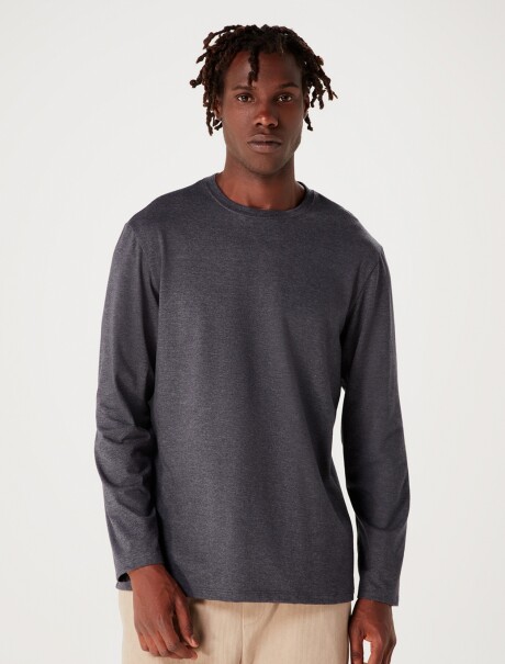 CAMISETA BÁSICA MASCULINA MANGA LARGA SUPER COTTON GRIS OSCURO