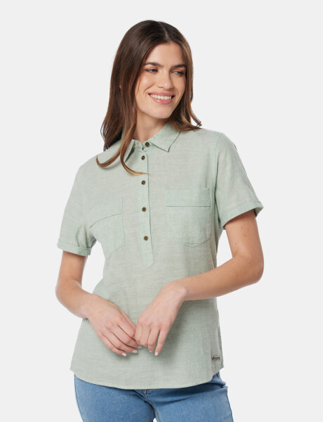 CAMISA DE LINO MEDIO BOTÓN Verde