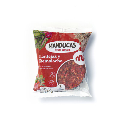 Hamburguesas lentejas y remolacha 2 unidades Manducas Manducas Lentejas Remolacha X2