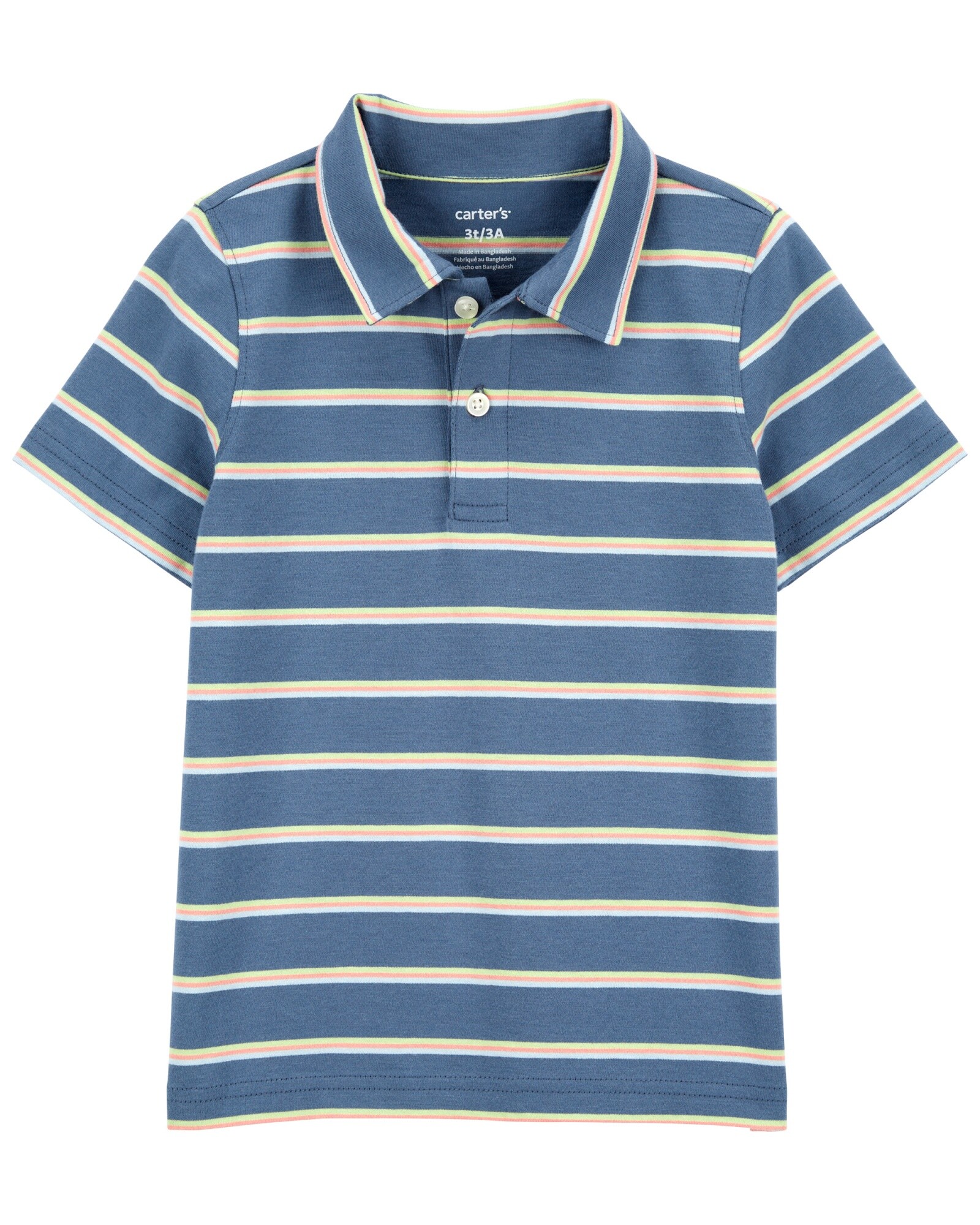 Remera polo de algodón, manga corta, diseño a rayas Sin color