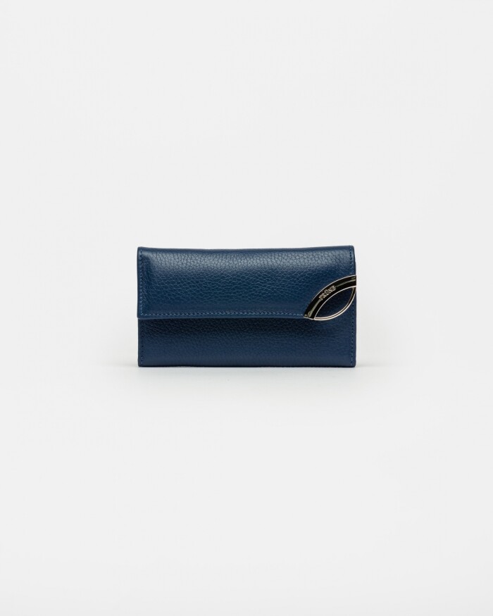 Billetera Katy En Cuero Graneado Azul