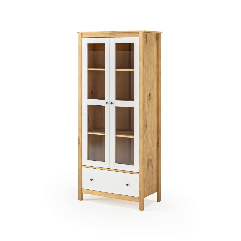 Cristalero 2 Puertas 1 Cajón Material Natural - Mari Blanco