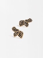 Pendientes Con Flor Y Cristales negro