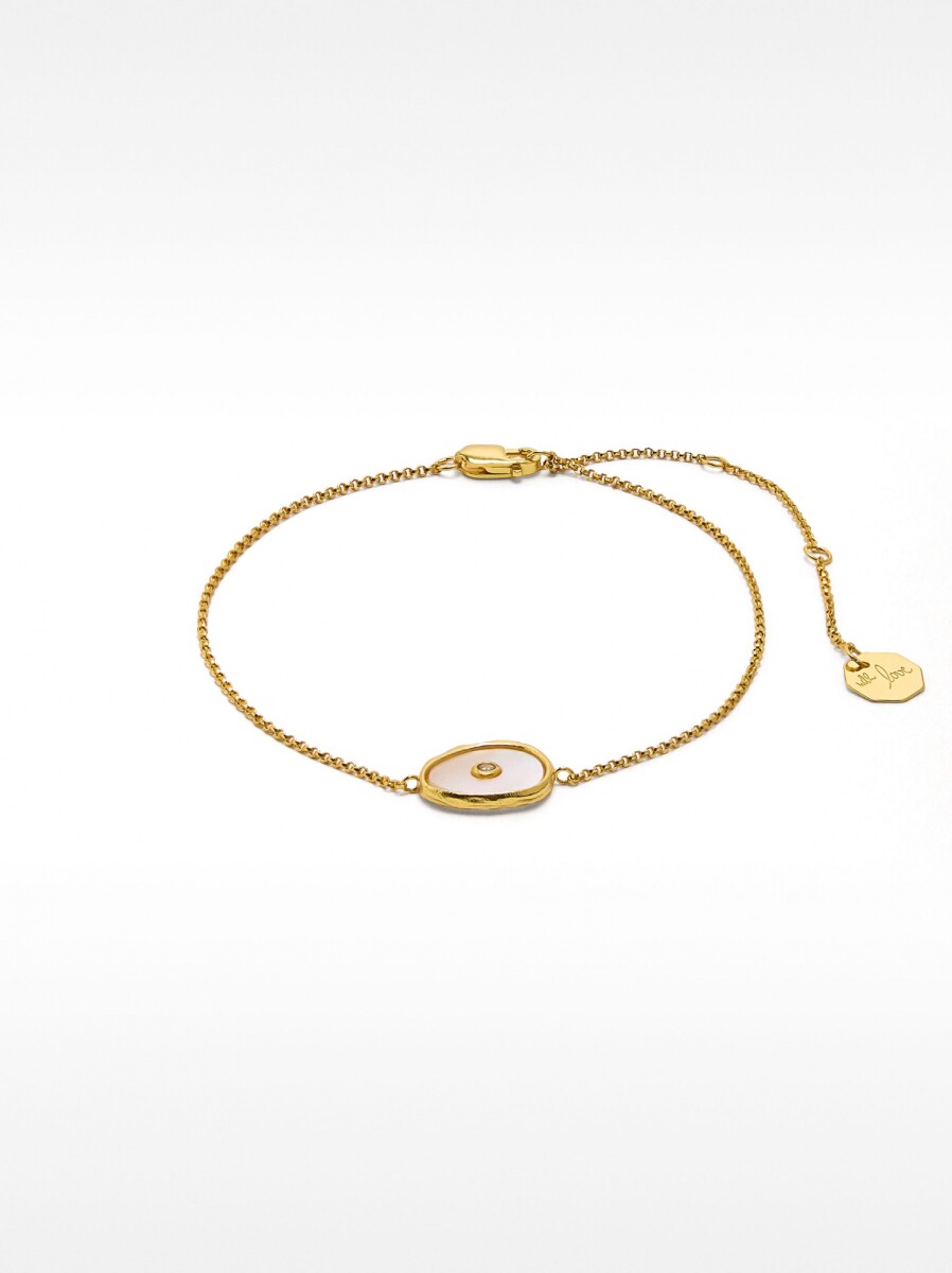 Pulsera De Perla De Agua Dulce Con Circonita - Plata De Ley 925 - dorado 