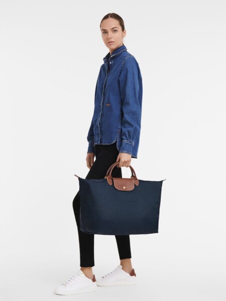 Longchamp -Bolso de viaje Longchamp plegable con cierre y asa corta, Le pliage Azul