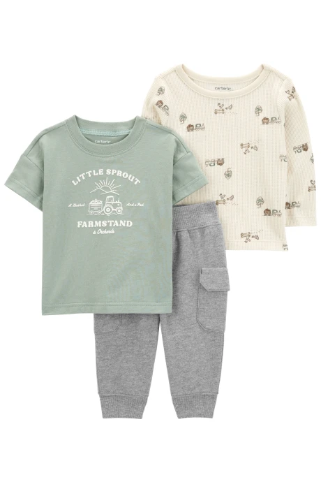 Set tres piezas de algodón, pantalón, remera manga corta y remera manga larga Set tres piezas de algodón, pantalón, remera manga corta y remera manga larga