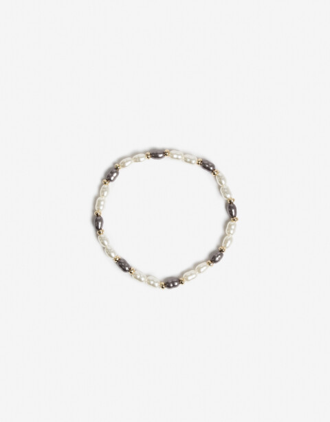 Pulseras Flexibles Perlas Pulsera Flexible Perla Gris - Dorado