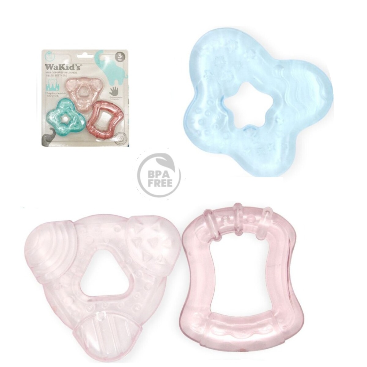 Set X3 Mordillos Mordedores Refrigerantes Para Dientes - ROSA-CELESTE 