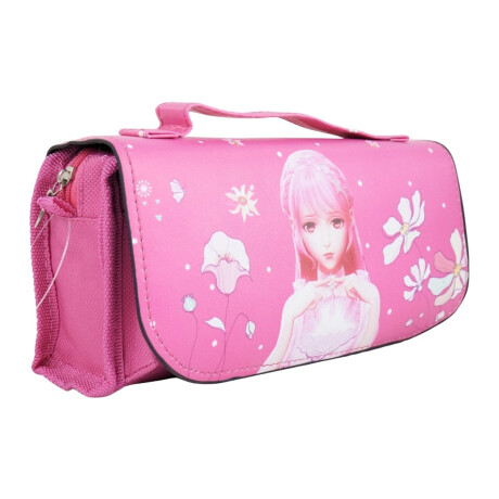 Cartuchera de lona rosada con muñeca Cartuchera de lona rosada con muñeca