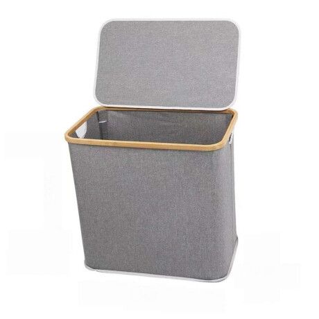 Cesto C/Tapa 53X33X51Cm Bamboo/Canvas Nat/Gris