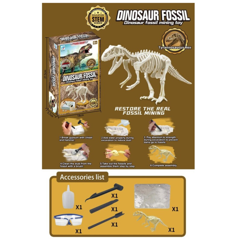 Kit de excavación de fósiles de dinosaurio Kit de excavación de fósiles de dinosaurio