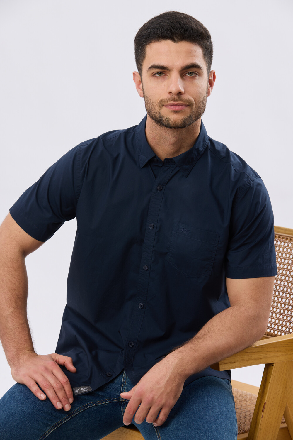 CAMISA LISA DE ALGODÓN Azul