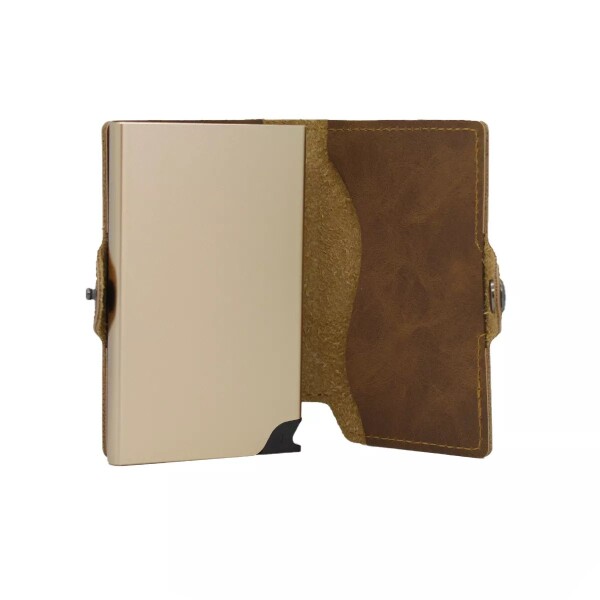 Billetera Tarjetero Dellorean Protección RFID Anticlonación Variante Color Marron Claro