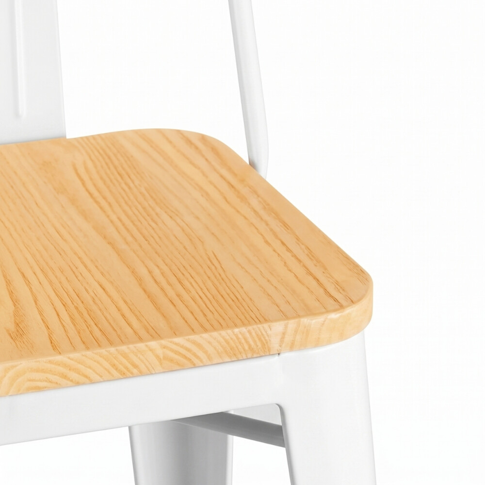 Taburete Con Respaldo Madera - Tolix Blanco
