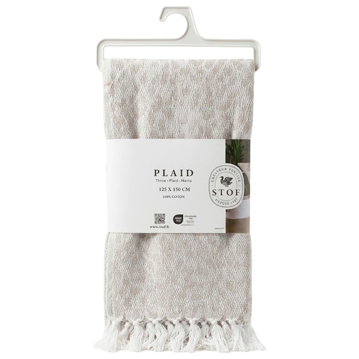 MANTA HILO BEIGE COMB 125X150CM 