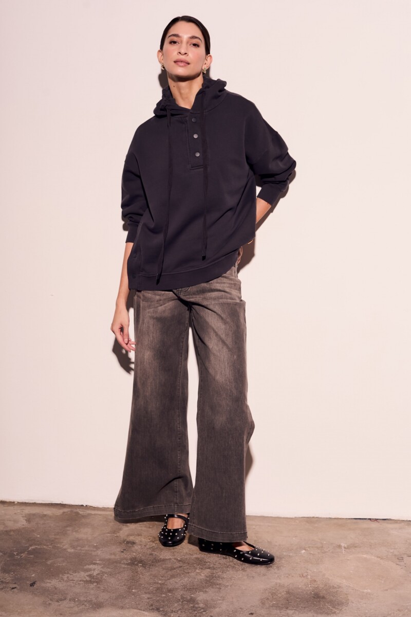 Sweater Capucha Lavado Negro Lavado