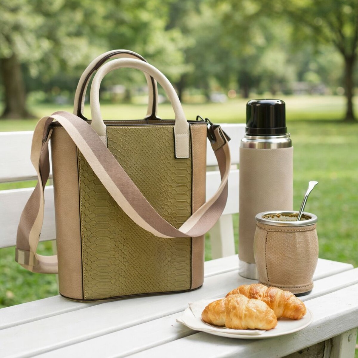 Matera Bolso en Eco Cuero con Correa Ajustable - Musgo 