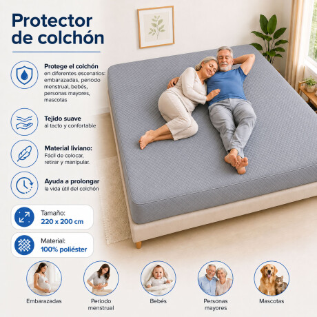 Protector Cubre Colchón Pillow Impermeable 220x200cm Gris