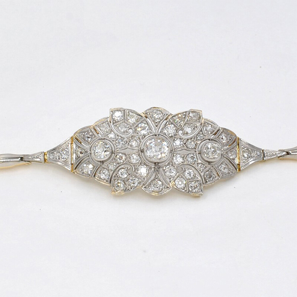 Pulsera Estilo Antiguo, En Oro 18K, Platino Y Brillantes Pulsera Estilo Antiguo, En Oro 18K, Platino Y Brillantes