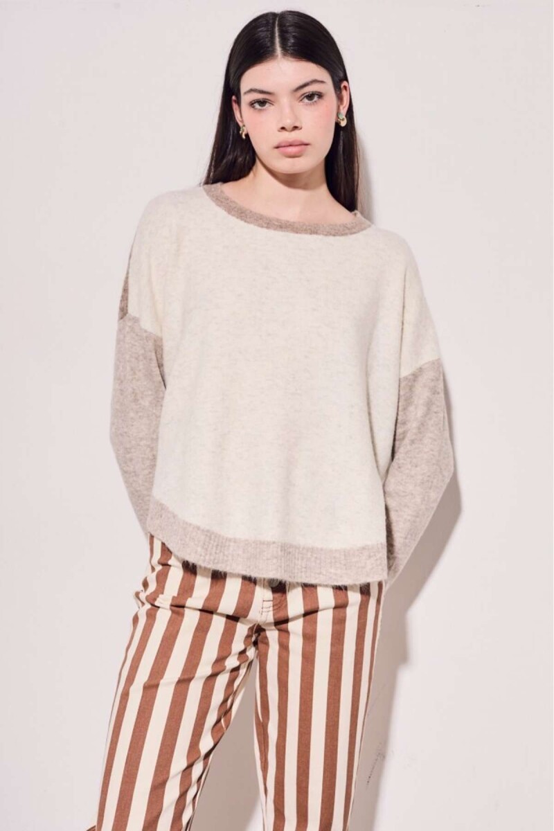 Sweater Color Block - Beige Melange 