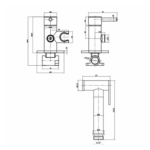 Grifería de Ducha Higiénica embutida con soporte Alassio Oro Grifería De Ducha Higiénica Embutida Con Soporte Alassio Oro