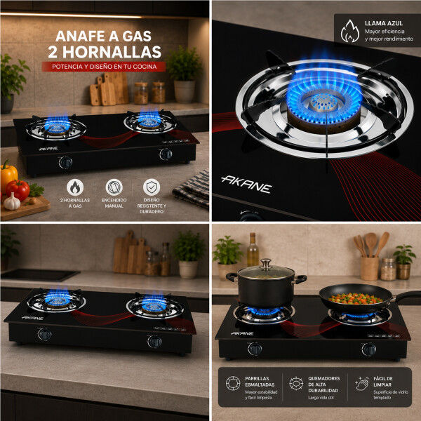 Anafe A Gas 2 Quemadores Akane Vidrio Templado 82255 ANAFE AKANE 2 QUEMADORES A GAS 82255