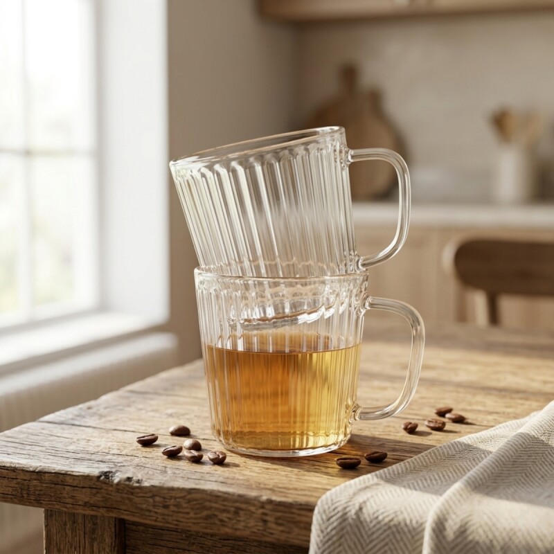 Set 2 tazas doble pard reayas 350ML Boro TRANSPARENTE