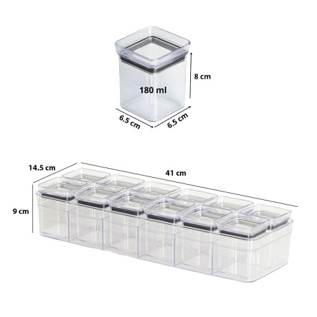 Kit Organizador Condimentos Lumini X13 Frascos y Soporte Negro