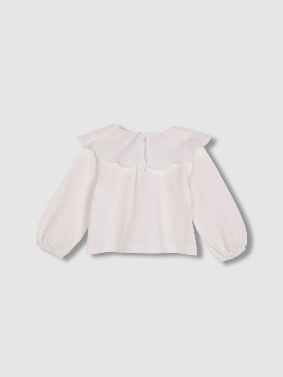 Camiseta Cuello Tiras Bordadas Blanco Roto