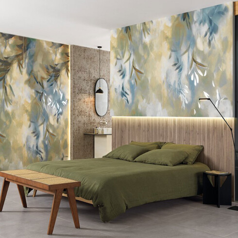Porcelanto 120x278 tonos beige y azules con FLORES 000