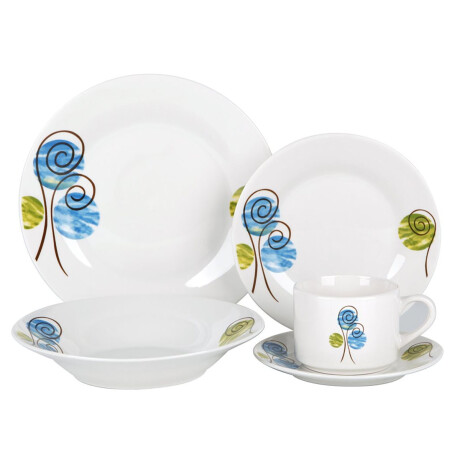 Juego Vajilla Porcelana 20 Piezas Platos Llanos Hondos Tazas Círculos