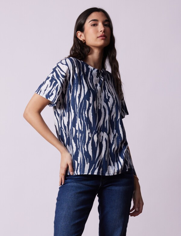 Blusa Algodon Print AZUL/BLANCO