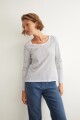 Remera rayada manga larga escote U blanco