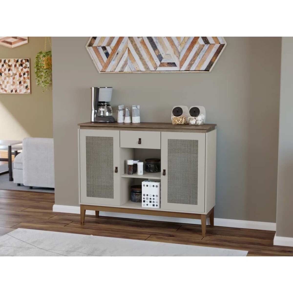 Mueble Aparador Buffet Trama con 2 puertas y 1 cajón Freijo/Off White 