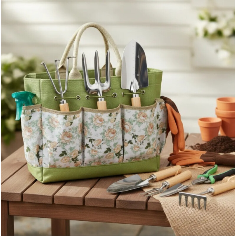 Kit Herramientas De Jardinería Huerta 9 Piezas + Bolso Multicolor