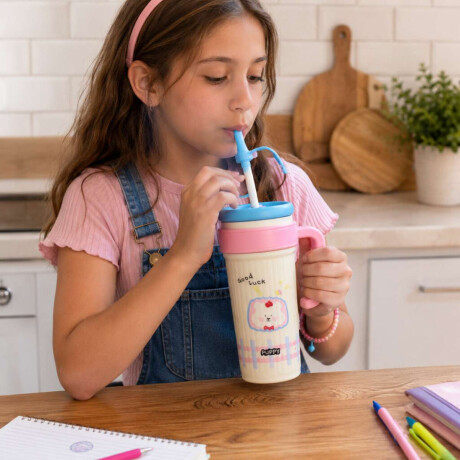 Vaso térmico de acero con sorbito y tapita 750ml Rosado