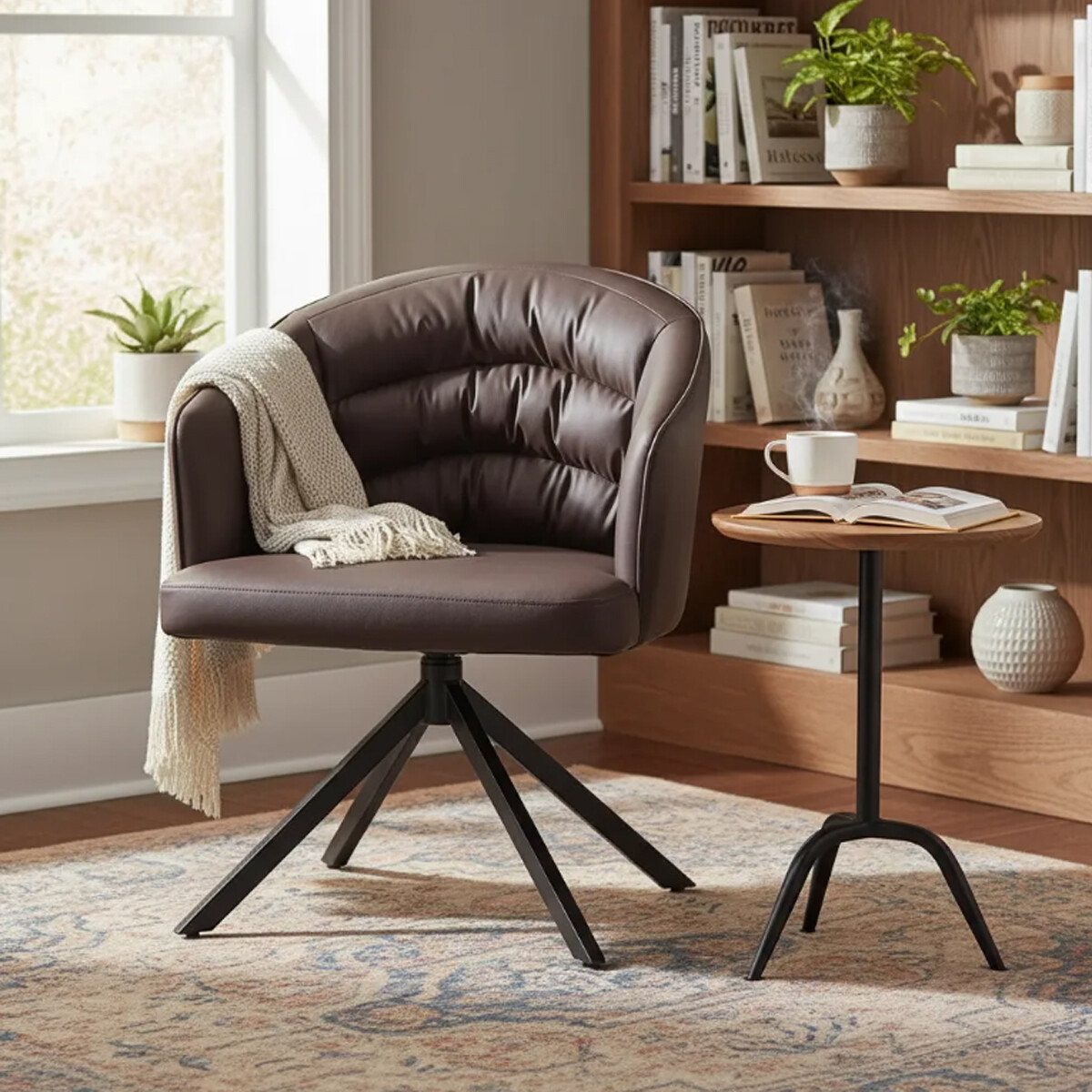 Sillón Acolchonado Base Aluminio Giratoria Superior Fuerte - Marrón 