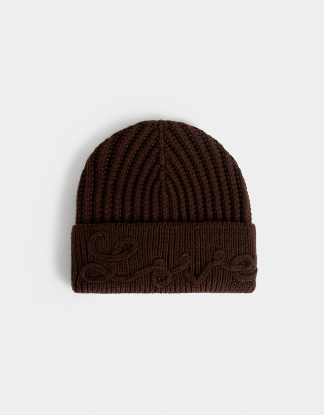 Gorro Gorro Tejido Bordado - Marron Chocolate