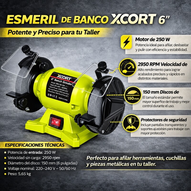 XCORT AMOLADORA DE BANCO 6 PULGADAS 250W Xcort Amoladora De Banco 6 Pulgadas 250w