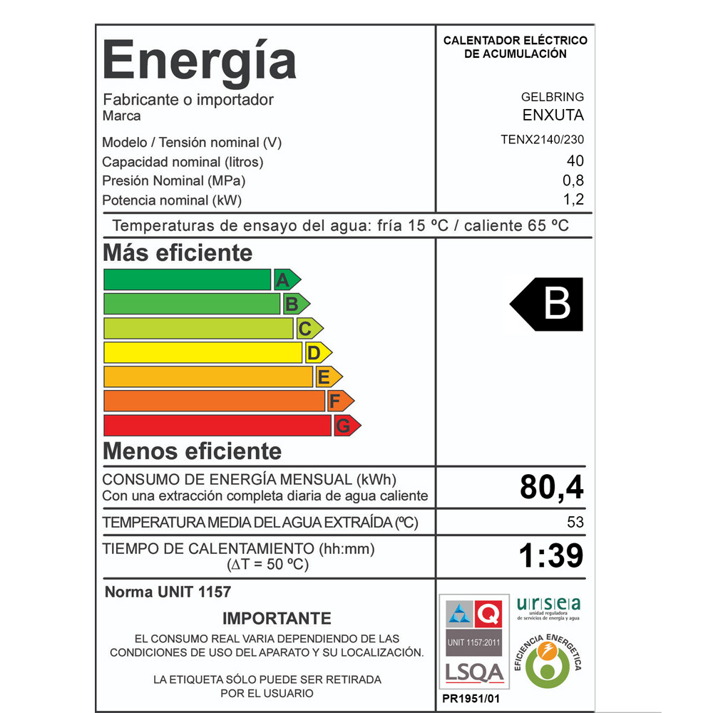 TERMOTANQUE TANQUE ACERO 40 LITROS CLASE B Termotanque Tanque Acero 40 Litros Clase B