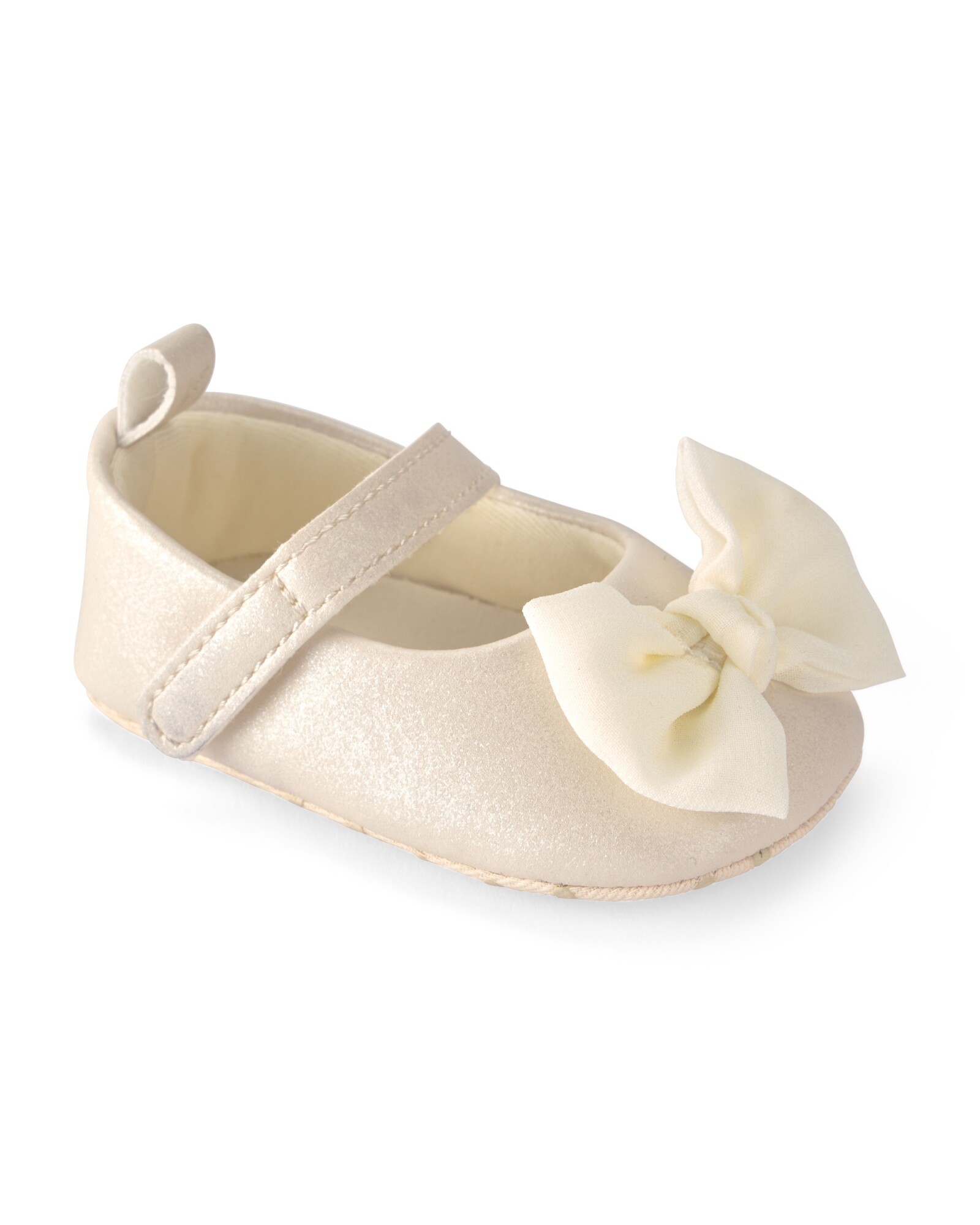 Guillerminas con velcro, brillo y moño, en color crema Sin color