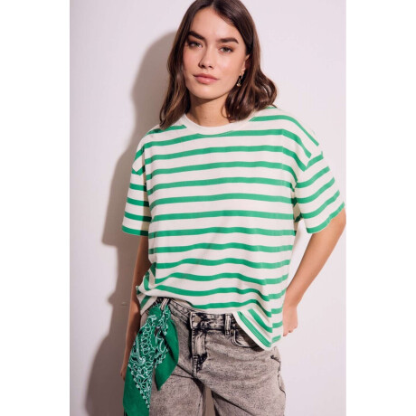 Remera Algodon Lavado Rayada Verde Verde