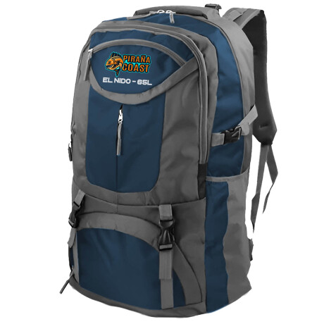 Mochila Camping El Nido 65 L + Riñonera Trekking Azul Amarillo
