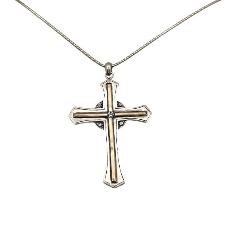 Dije Cruz-Plata 925 y Oro-Piedra Zirconia-CP5326 Conpiedra