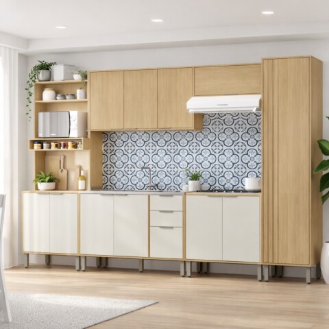 Kit de Cocina Modular Completo Gloria Mdp 15mm Bajo Mesadas - Aeréos - Torre - Panelero - Castaño / Off White Kit de Cocina Modular Completo Gloria Mdp 15mm Bajo Mesadas - Aeréos - Torre - Panelero - Castaño / Off White